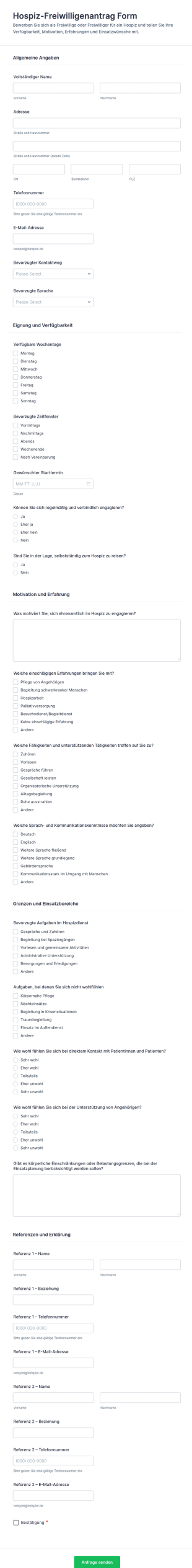 Hospiz Freiwilligenbewerbung Formular