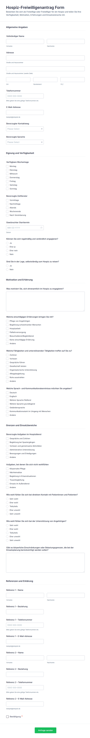 Hospiz Freiwilligenbewerbung Formular