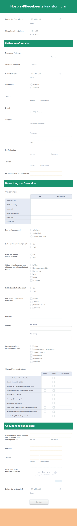 Hospiz Pflegebeurteilungsformular