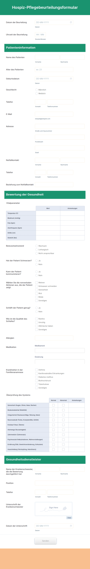 Hospiz Pflegebeurteilungsformular