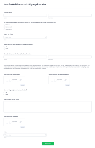 Hospiz Wahlbenachrichtigungsformular Form Template