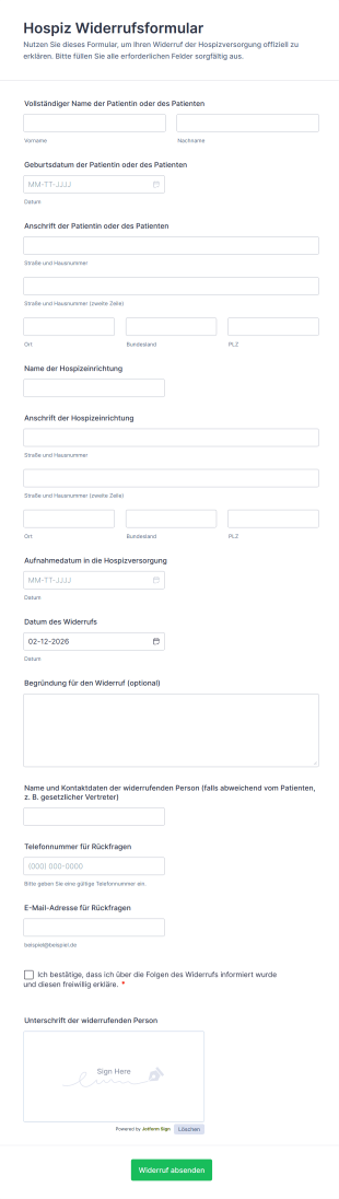 Hospiz Widerrufsformular