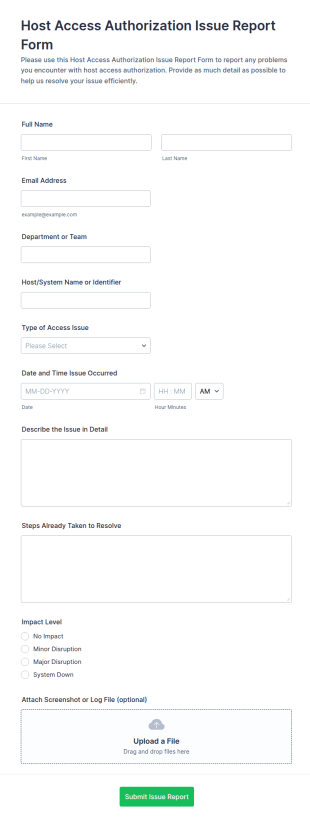 Host Access Authorization Issue Report Form Template