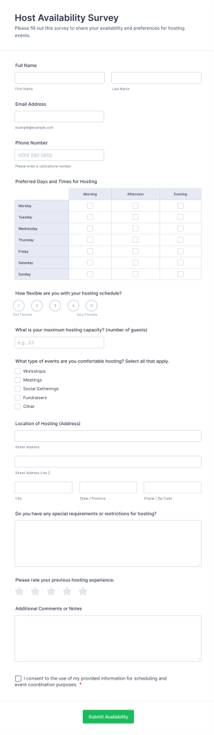 Host Availability Survey Form Template