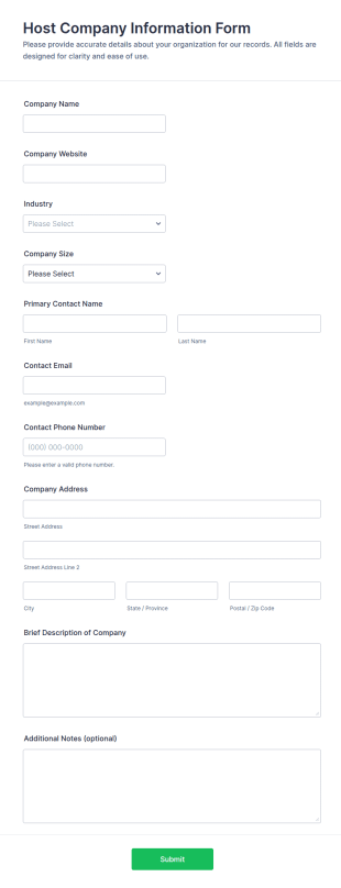 Host Company Information Form Template