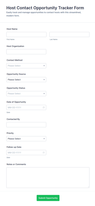 Host Contact Opportunity Tracker Form Template