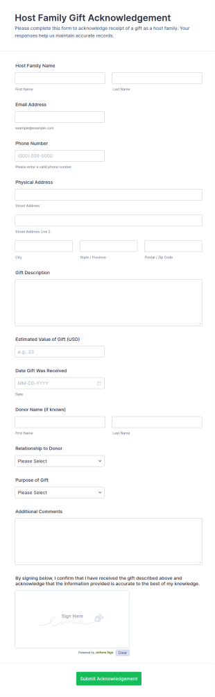 Host Family Gift Acknowledgement Form Template