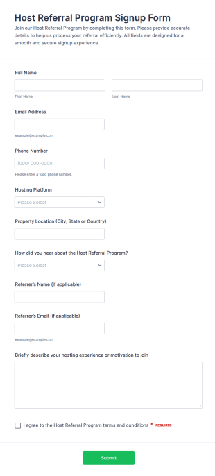 Host Referral Program Signup Form Template
