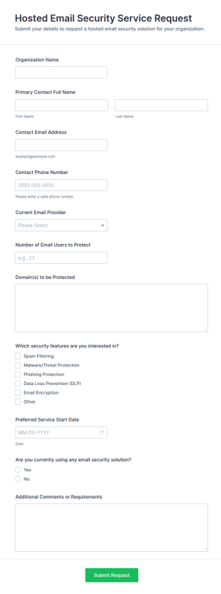 Hosted Email Security Service Request Form Template