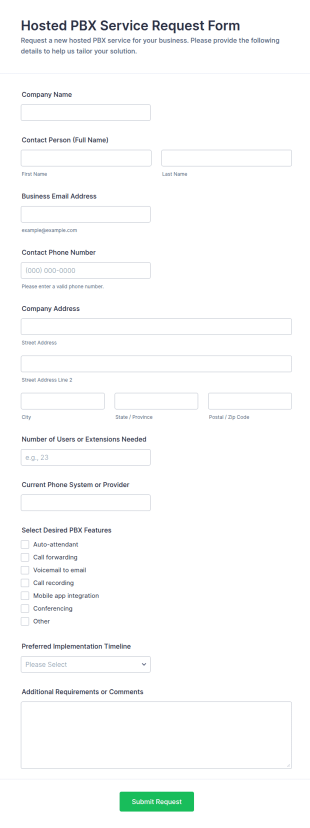 Hosted PBX Service Request Form Template