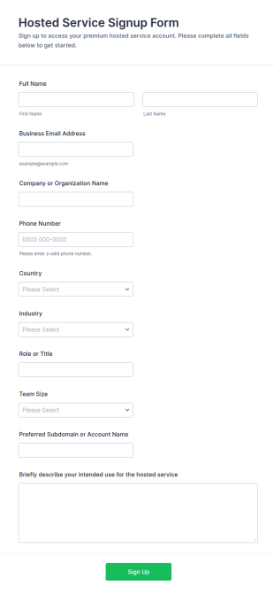Hosted Service Signup Form Template