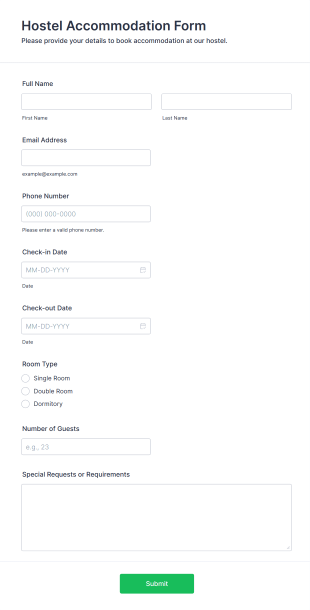 Hostel Accommodation Form Template