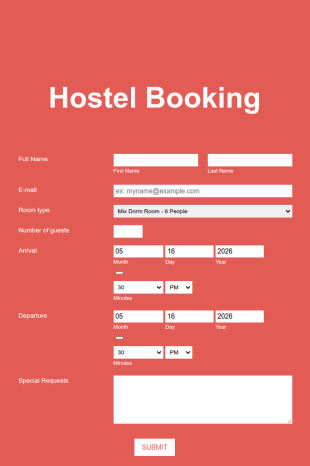 Hostel Booking Form Light Coral And Responsive