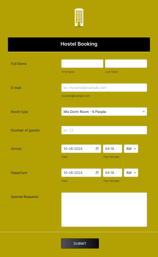 Hostel Booking Form Light Olive And Responsive