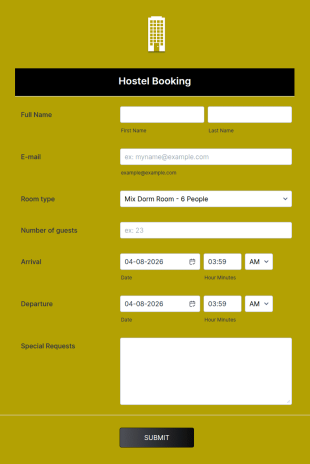 Hostel Booking Form Light Olive And Responsive