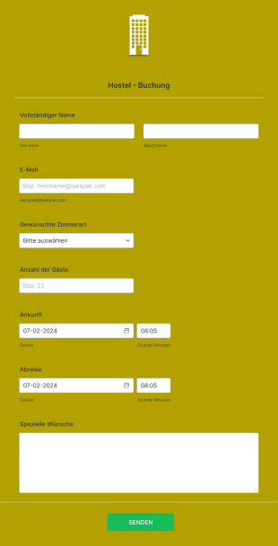 Hostel Buchungsformular Helles Olivgrün Und Ansprechend Form Template