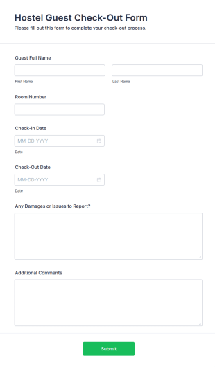 Hostel Guest Check Out Form Template