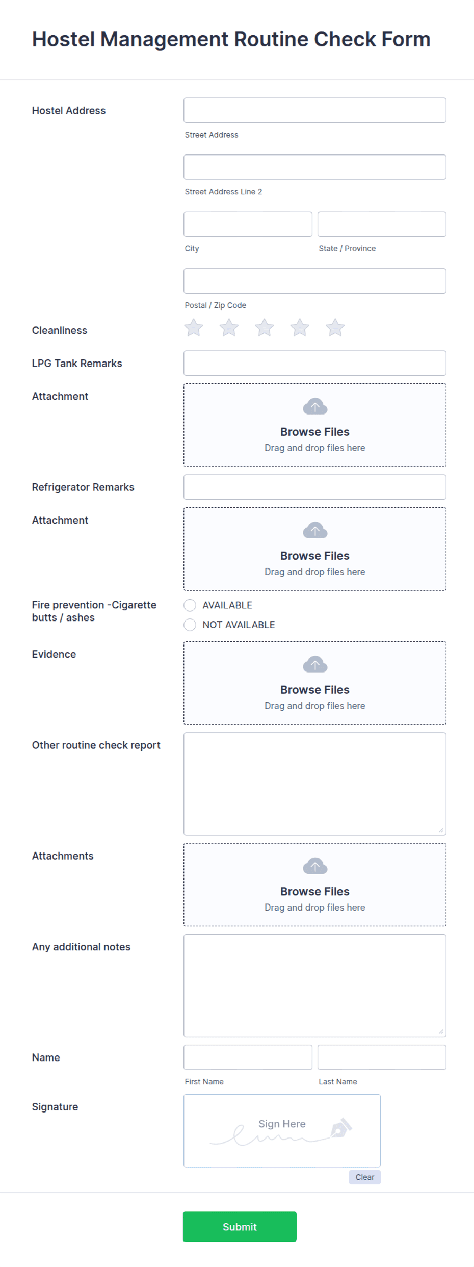 Outgoing Routine Form Hostel Management Routine Check Form Template | Jotform