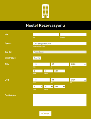 Hostel Rezervasyon Form Şablonu