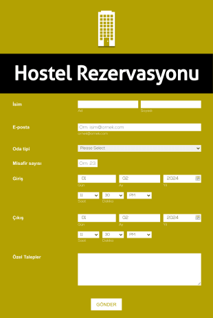 Hostel Rezervasyon Form Şablonu