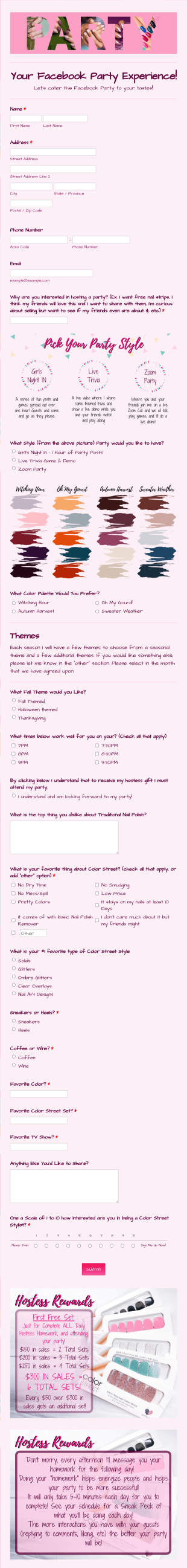 Color Street Hostess Survey Form Template
