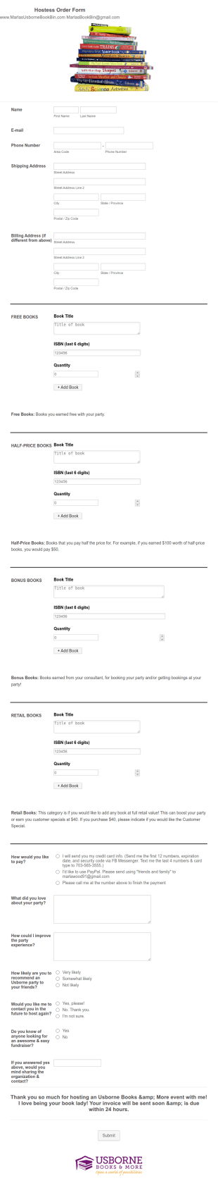 Hostess Order Form 2