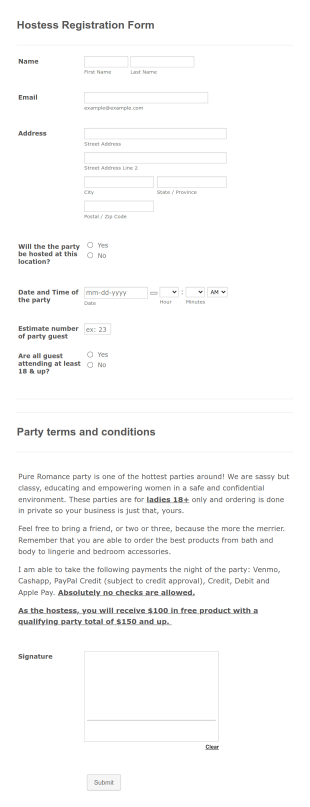 Hostess Registration Form Template
