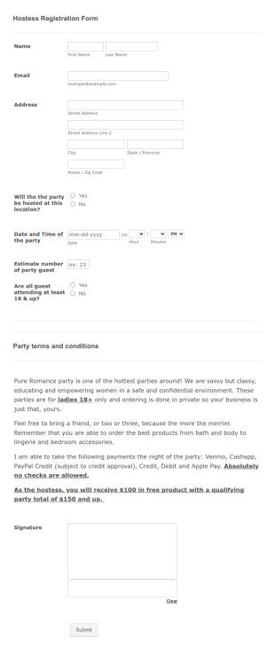 Hostess Registration Form Template