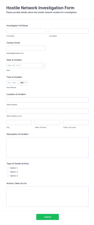 Hostile Network Investigation Form Template