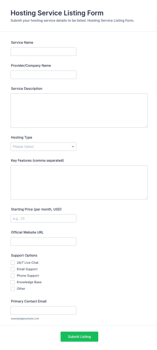 Hosting Service Listing Form Template