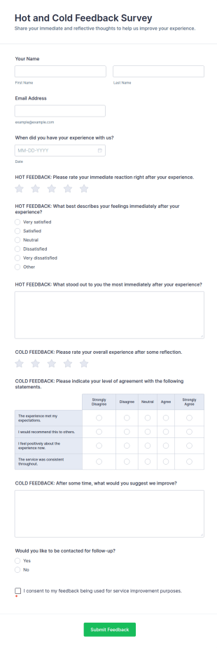 Hot And Cold Feedback Survey Form Template