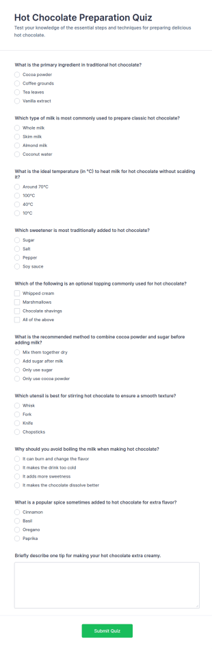 Hot Chocolate Preparation Quiz Form Template