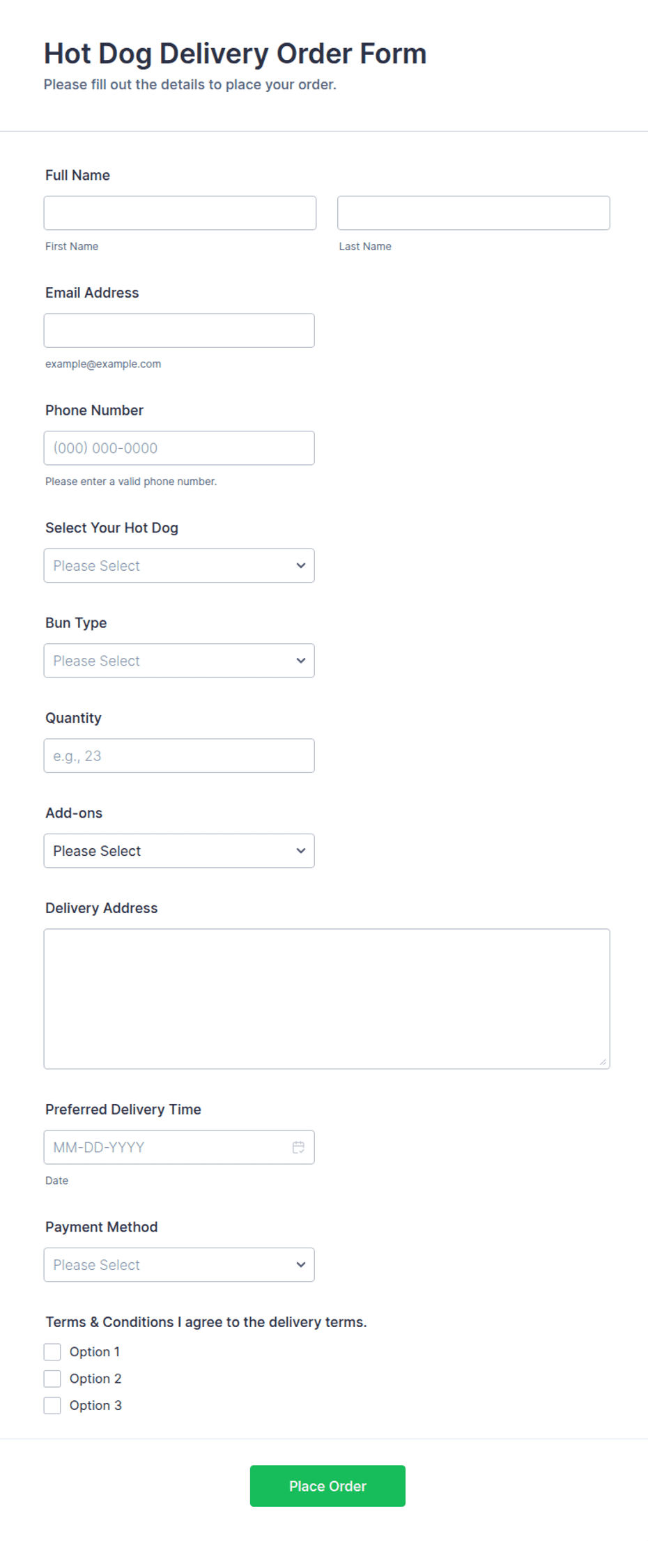 Hot Dog Delivery Order Form Template | Jotform