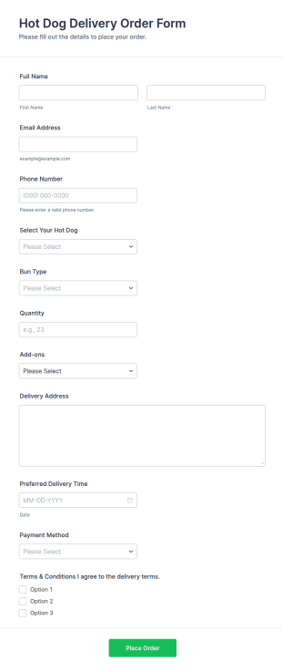 Hot Dog Delivery Order Form Template
