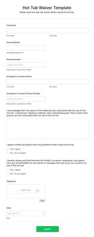 Hot Tub Waiver Template