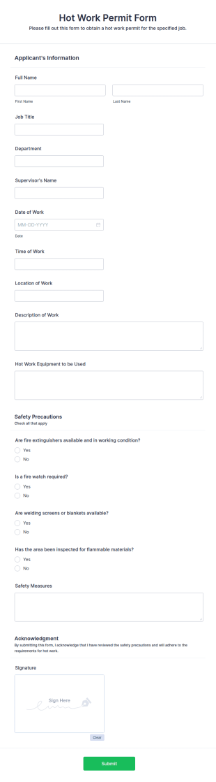Hot Work Permit Form Template