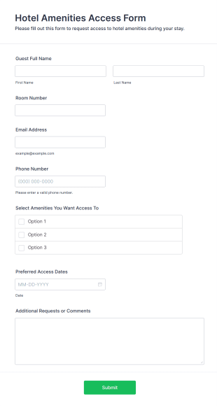 Hotel Amenities Access Form Template