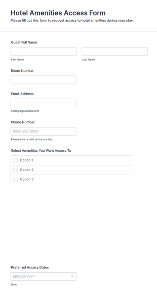 Hotel Amenities Access Form Template