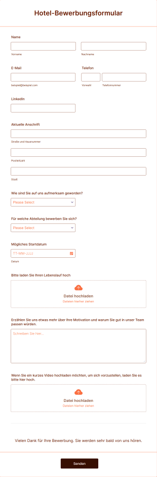 Hotel Bewerbungsformular Form Template