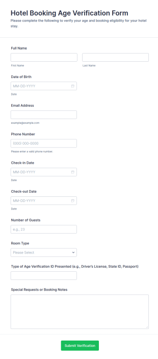 Hotel Booking Age Verification Form Template