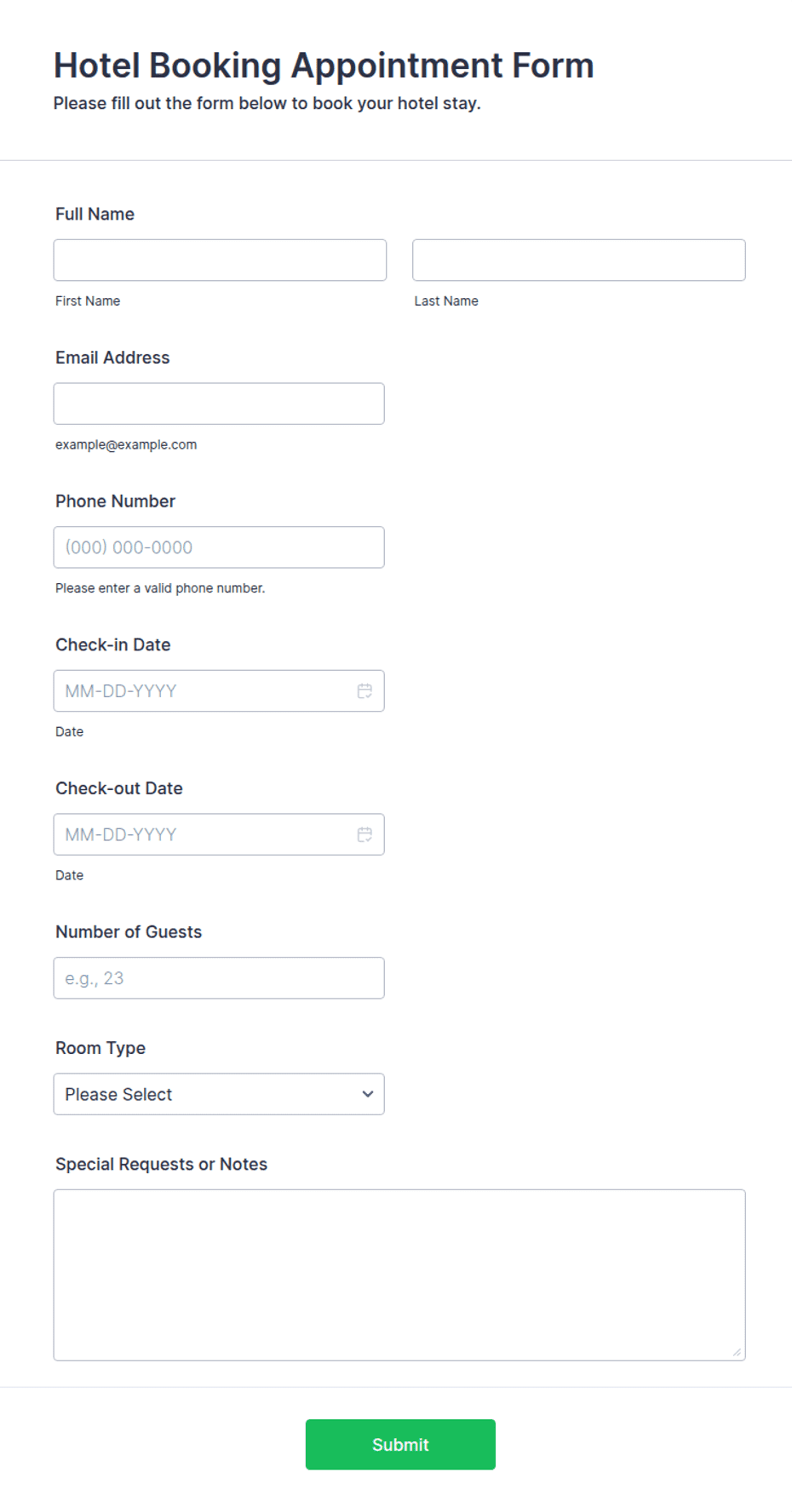 Hotel Booking Appointment Form Template | Jotform