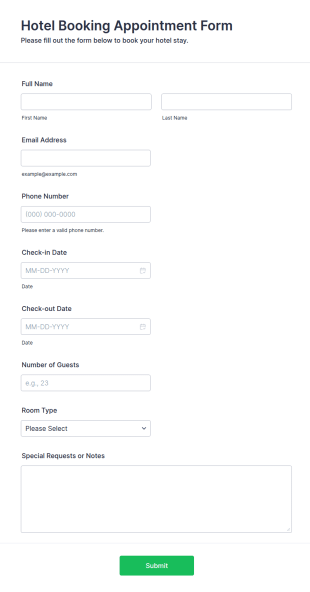 Hotel Booking Appointment Form Template