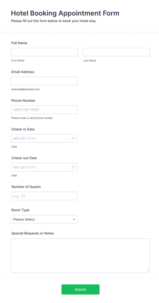 Hotel Booking Appointment Form Template