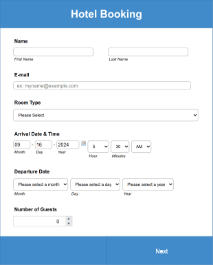 Hotel Booking Form Deep Blue Theme Form Template