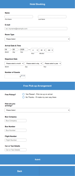 Hotel Booking Form Deep Blue Theme