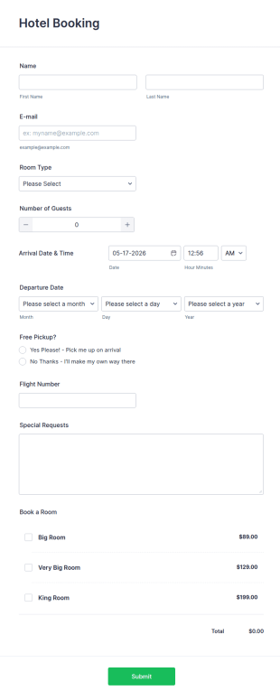 Hotel Booking Payment Form Template