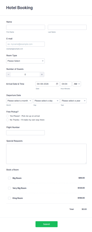 Hotel Booking Payment Form Template