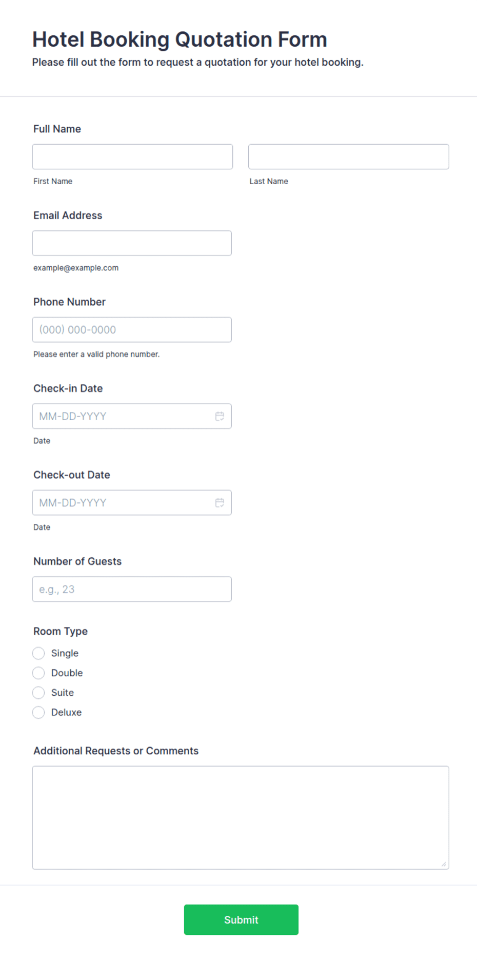 Hotel Booking Quotation Form Template | Jotform