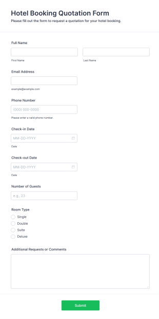 Hotel Booking Quotation Form Template