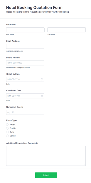Hotel Booking Quotation Form Template